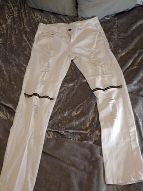 Urban Outfitters White Distressed Men's Dress Pants with Knee Zips
